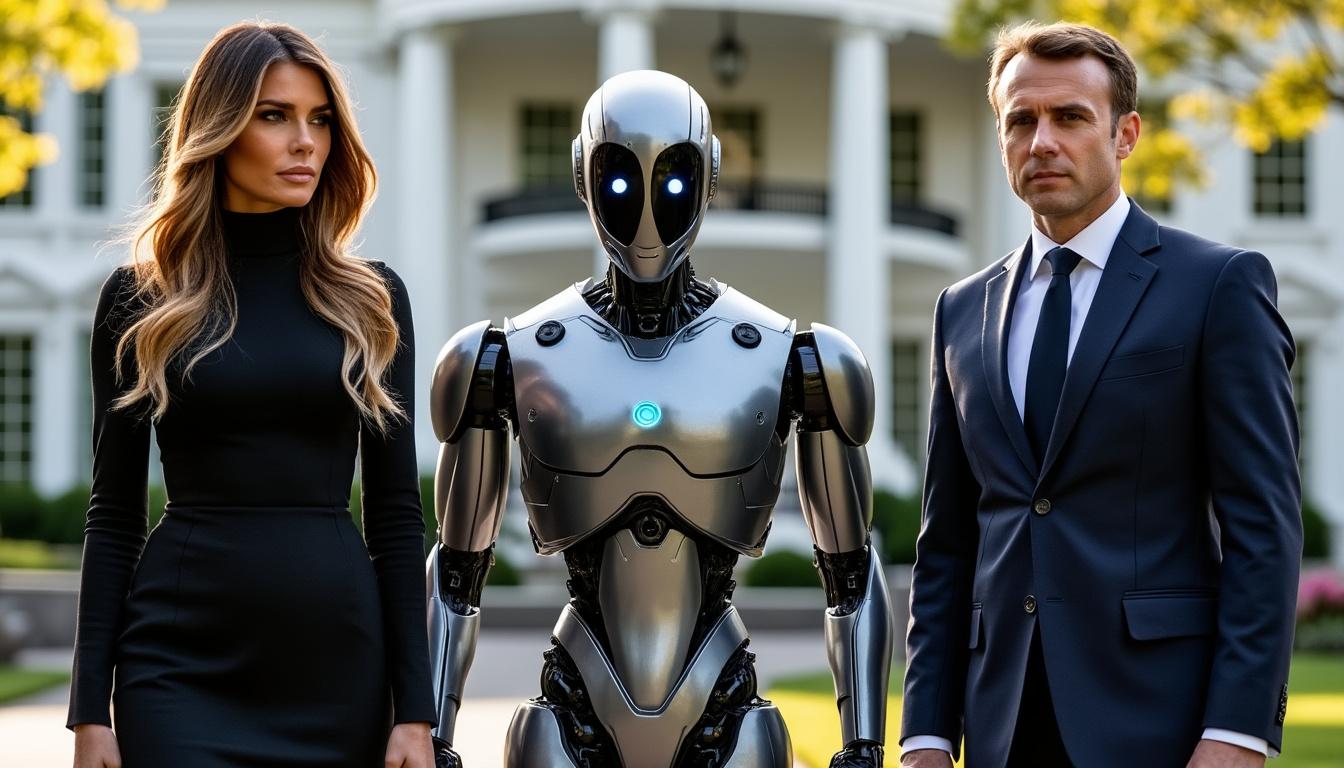 à la maison blanche, melania trump se promène aux côtés d’un robot, tandis que brigitte macron l’observe attentivement, mêlant technologie et diplomatie.